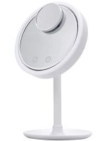 Кругле сенсорне дзеркало для макіяжу з вентилятором Beauty Breeze Mirror CM-062 настільне акумуляторне дзеркало з підсвічуванням і збільшенням біле