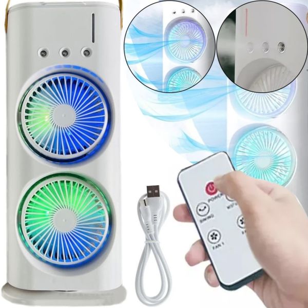 Настільний акумуляторний вентилятор зволожувач повітря Double-ended Spray Fan з RGB підсвічуванням і пультом ДУ, підлоговий вентилятор з зволожувачем