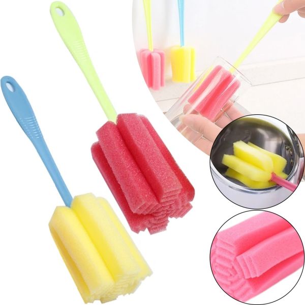 Універсальна губка з довгою ручкою Sponge Cleaning Remiling для миття пляшок і високих склянок, Кухонна убчатая щітка для чищення посуду