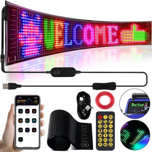 Гнучкий екран LED Matrix Panel JTPD-03-011 12х59.5 см світлодіодна рекламна RGB стрічка в авто, рядок, що біжить, з пультом і від телефону Bluetooth WiFi