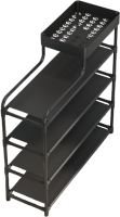 Обувниця з полицею для аксесуарів Araqel Shoe Rack стелаж органайзер для зберігання взуття 60х21х78 см металева стійка на 5 полиць в передпокій Чорна