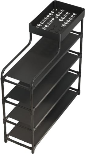 Обувниця з полицею для аксесуарів Araqel Shoe Rack стелаж органайзер для зберігання взуття 60х21х78 см металева стійка на 5 полиць в передпокій Чорна
