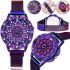 Женские наручные часы Flower Diamond Rotation Watch Purple WJ-8052 с вращающимся роторным циферблатом и ремешком на магнитной застежке Фиолетовые