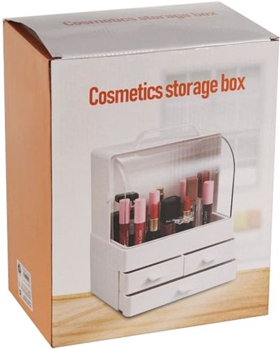 Настільний органайзер для зберігання косметики Cosmetic Storage Box GW-880 косметична поличка 4 секції з висувними ящиками і ручкою Біла