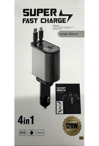 Автомобільний зарядний пристрій Super Fast Charge PT16 з вольтметром type c lightning 4 в 1 120 W FM трансмітер, модулятор в авто від прикурювача
