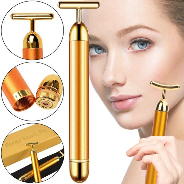 Іонний вібромасажер для обличчя та шиї Revoskin Gold Energy Beauty Bar Ревоскин електричний масажер для ліфтингу та омолодження шкіри на акумуляторі