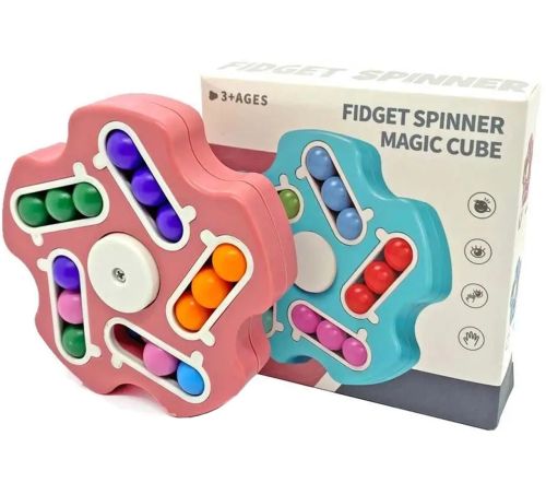 Дитячий розвиваючий спиннер Fidget Spinner Magic Cube рожевий, блакитний, обертається чарівна іграшка головоломка для дітей від 3 років, антистрес