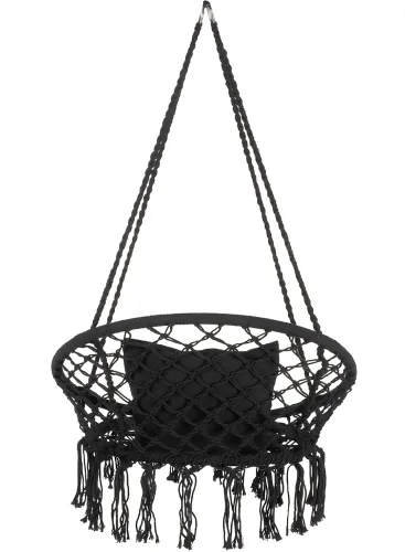 Підвісне крісло-гойдалка Outtec Boho XXL O-66487 120x80x60 см плетена садова гойдалка, бразильський гамак для дому та тераси до 150 кг Чорний