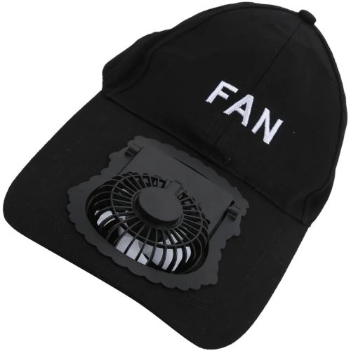 Бейсбольна кепка з вентилятором fan RS-75 Чорна, Сонцезахисна, охолоджуюча USB бейсболка з обдувом, акумулятором на сонячній батареї, літня