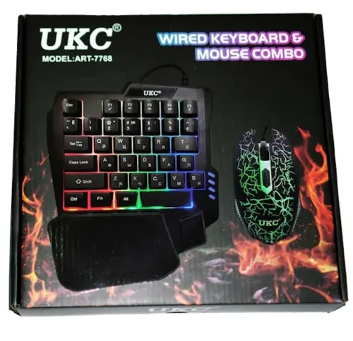 Ігровий набір UKC 7768 дротова клавіатура і мишка з RGB світлодіодним підсвічуванням 45 клавіш, Комп'ютерний комплект миша з клавіатурою для ПК Чорна
