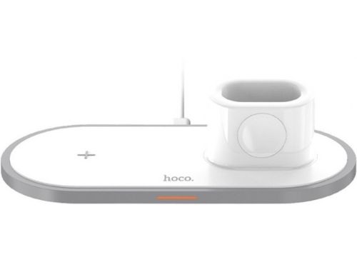 Бездротове зарядний пристрій Hoco CW21 Wisdom White 3 в 1 магнітна зарядка магсейф для телефону і навушників IOS Android з виходом Type-C Біла