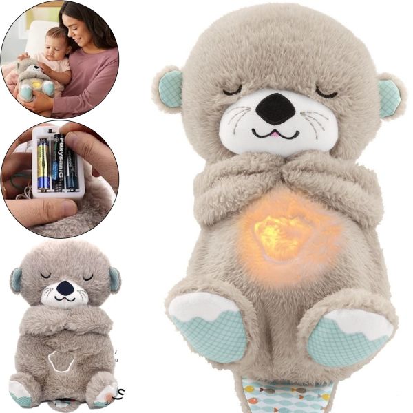 Світиться дихаюча Видра Fisher Price Fxc66 30 см з диханням для сну дітей, м'яка плюшева іграшка музичний нічник від батарейок сіра