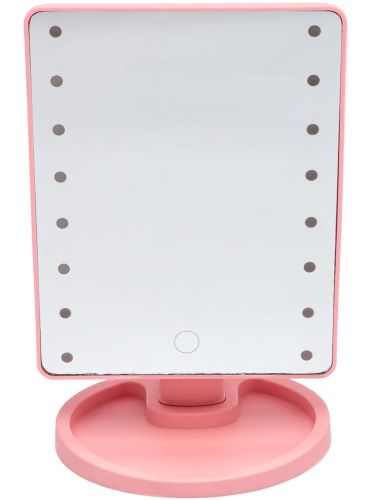 Косметичне сенсорне дзеркало для макіяжу Magic MakeUp Mirror обертається на 180 настільне дзеркало на підставці з підсвічуванням 22 LED USB Рожеве