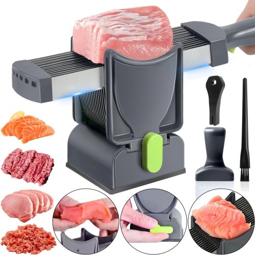Ручная мясорубка слайсер Fresh Meat Slicer YLM-248 для тонкой нарезки и измельчения мяса, Ручной измельчитель LY-824 17 лезвий с подставкой Серый