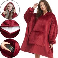 Толстовка-плед с капюшоном Huggle Hoodie Ultra Plush Blanket бордовая 2в1 унисекс оверсайз худи плюшевый плед с рукавами на флисе 74Х110 см Красная