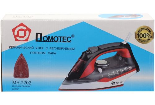 Електрична Парова праска Domotec MS-2202 з резервуаром для води 2200W тефлонова підошва з парою і режимом сухого прасування для одягу MS2202 Червоний