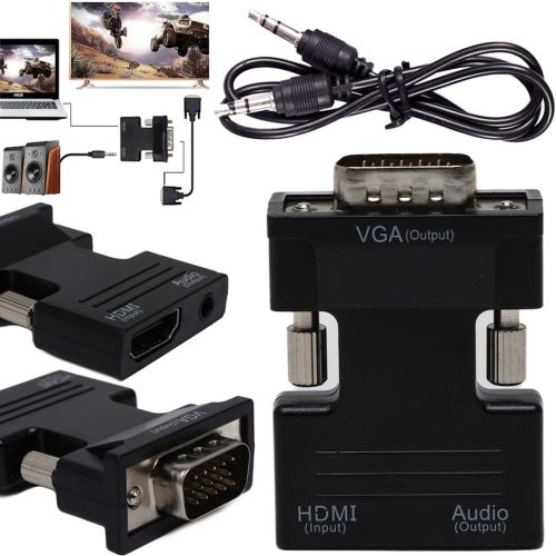 Конвертер HDMI-VGA OUT Black адаптер для перетворення сигналу 1080p з аудіо виходом, перехідник з HDMI на VGA кабель 3.5 мм jack Чорний