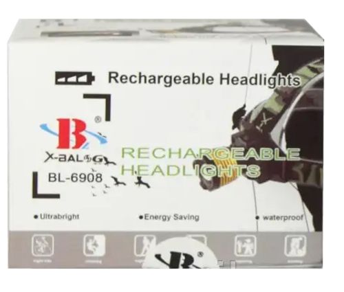 Ультрафіолетовий налобний ліхтар Bailong BL-6908-2 з УФ акумуляторний світлодіодний LED ліхтарик з кріпленням на голову 3 режими світіння, Zoom, 500LM