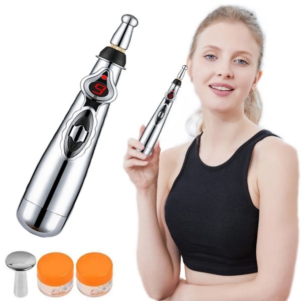 Акупунктурний масажер у формі ручки Massager Pen DF-618, прилад для точкового масажу всього тіла Сірий, електронна акупунктурна ручка для обличчя