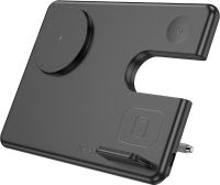 Бездротове зарядний пристрій Hoco Qi Geek Folding Black 3 в 1 магнітна зарядка магсейф для телефону і навушників IOS Android Type-C CQ1 Чорна