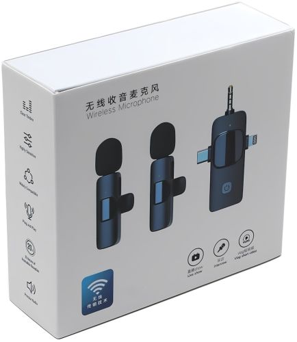 Петличний подвійний мікрофон Wireless Microphone K15 петличка з прищіпкою на одяг 2 мікрофони Type-C Lightning з шумозаглушенням для блогера K-15
