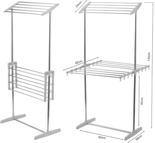 Дворівнева розкладна сушарка для білизни Mobile Folding Racks підлогова вертикальна складна вішалка, стійка сушка для одягу До 40 кг сіра
