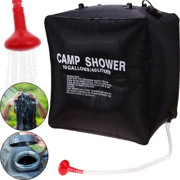 Туристичний переносний душ Easy Camp Solar Shower Bag на 40 літрів для походів і кемпінгу, літній резервуар для води з сонячним підігрівом Чорний