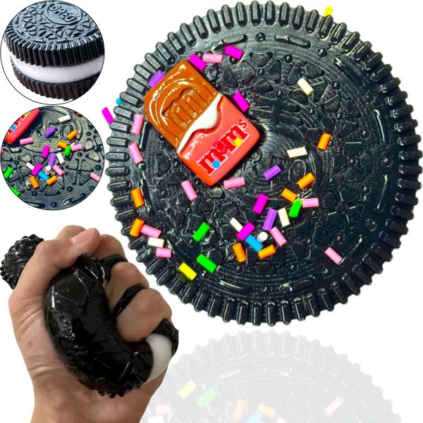 Силіконова іграшка антистрес сквіш Печиво Oreo Pinch Family 6 см з ворсинками для рук, Дитяча м'ялка у вигляді печива Таба Орео Squishy для дітей