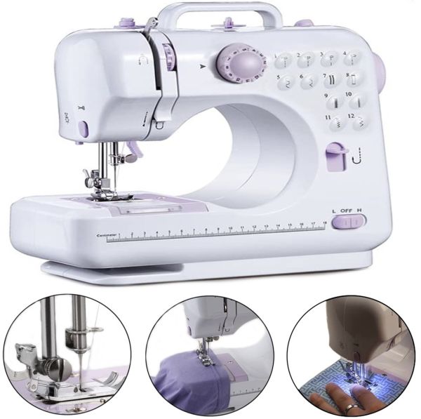 Багатофункціональна автоматична швейна машинка SEWING MACHINE FHSM-505 12 в 1, Міні-швейна машина з оверлоком 12 функцій 2 режими Біла