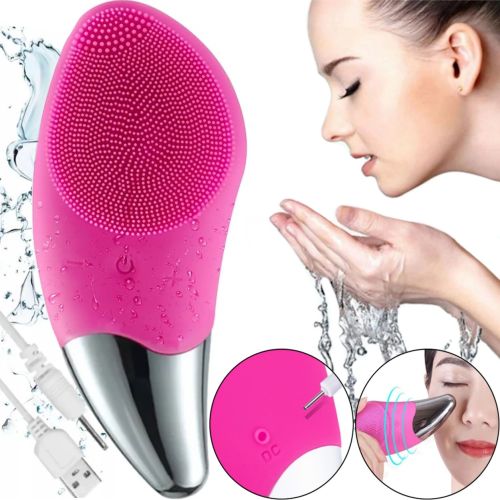 Электрическая силиконовая щетка массажер Sonic Facial Brush BR-020 для массажа лица, Щетка для чистки и умывания лица с вибрацией от USB Розовая