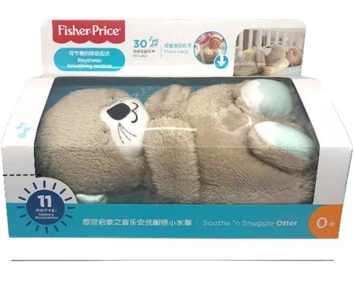 Світиться дихаюча Видра Fisher Price Fxc66 30 см з диханням для сну дітей, м'яка плюшева іграшка музичний нічник від батарейок сіра