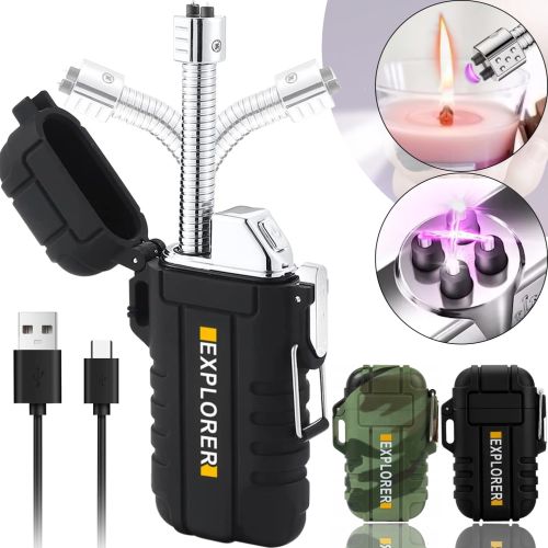 Електроімпульсна дугова висувна запальничка Explorer F13 дві дуги від USB, акумуляторна електрозажигалка з захистом від вітру і полум'яною дугою