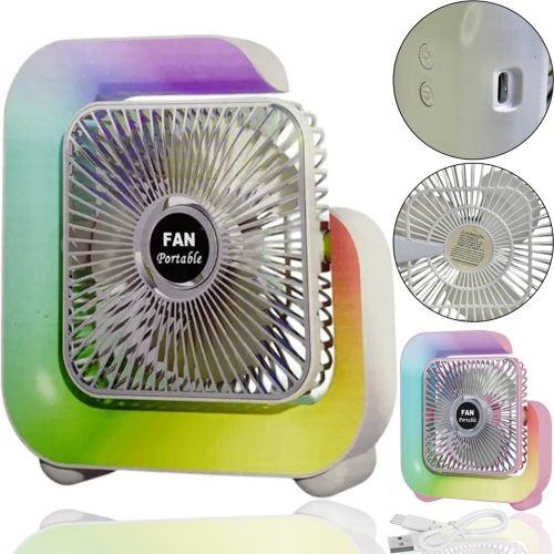 Настільний акумуляторний вентилятор Colorful Desktop Fan WY-308 з RGB підсвічуванням, Бездротовий G-подібний охолоджувач повітря нічник від USB