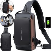Чоловіча сумка барсетка через плече Weixier X306 з USB-портом для зарядки, нагрудний водонепроникний крос боді рюкзак Fashion з кодовим замком
