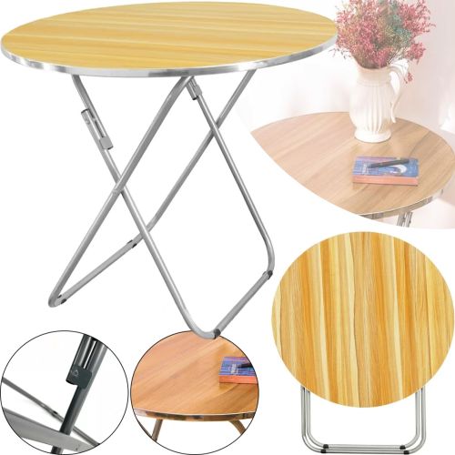 Туристичний розкладний круглий стіл Round Folding Table 60х70 см для пікніка, складаний алюмінієвий столик МДФ для кемпінгу та саду Коричневий