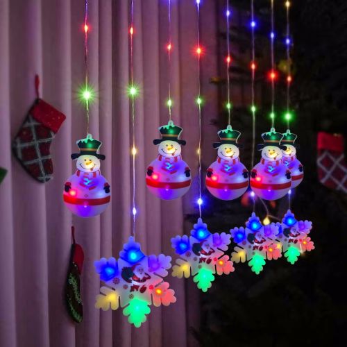 Внутрішня rgb гірлянда штора Xmas 3D фігурки сніговика і сніжинки Мультикольорова 3x0.7м 95led M, Новорічна 300x70 см на вікно будинку РДБ від мережі