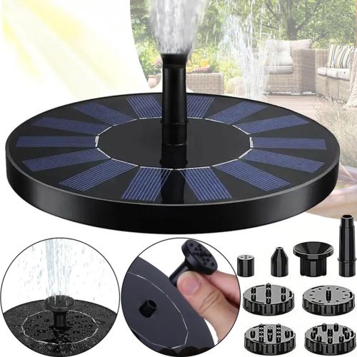 Садовий плаваючий фонтан Solar Fountain Pump Aisitin RC-611 на сонячній батареї 130мм з насадками, Сонячний водяний насос до 150л/год для саду Чорний