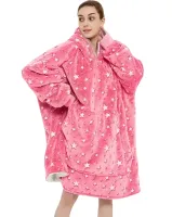 Светящийся взрослый худи толстовка Huggle Hoodie Stars Dream 2в1 унисекс оверсайз толстовка-плед с карманом и капюшоном на флисе 126х180 Розовая