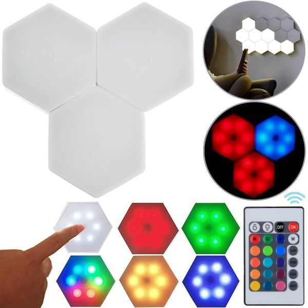 Модульна RGB підсвічування нічник стільники 3 шт в шафу Led Light 359 Lamp бездротовий шестигранний сенсорний світильник з пультом управління