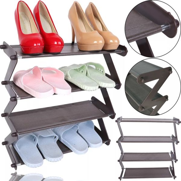 Складна етажерка полиця для зберігання взуття Z-Shared Shoe Rack YH8802-4 на 4 полиці, Побутова стійка органайзер YH-8802 для речей і взуття кавова