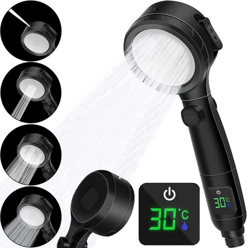 Лейка для душа с индикатором температуры Multifunctional Shower Head душевая гарнитура 4 режима струи, турбо насадка с LED дисплеем и переключателем