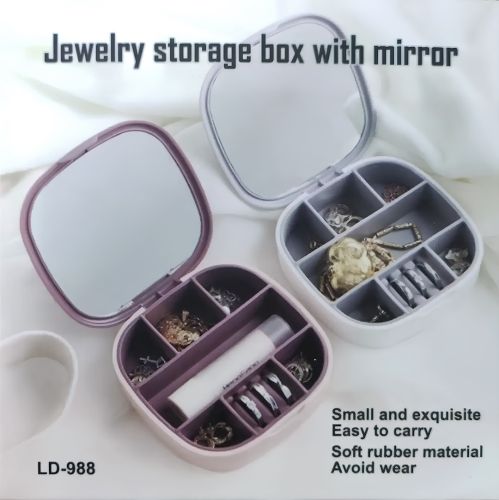 Органайзер для біжутерії з дзеркалом Jewerly Storage Box LD-988 Дорожня міні шкатулка на 7 відділень для прикрас і ювелірних виробів 10х10 см