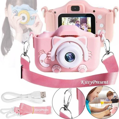 Дитячий цифровий фотоапарат Smart kids Kitty XO XJ01 з селфи камерою і відео зйомкою 600mAh, Камера Котик 2 " з вбудованими іграми для дітей Рожевий