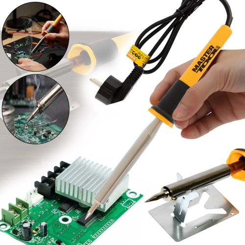 Контактний електричний паяльник Mastertool 44-0009 80W електропаяльник на підставці для з'єднання та паяння деталей і проводів від мережі 220V WL-9
