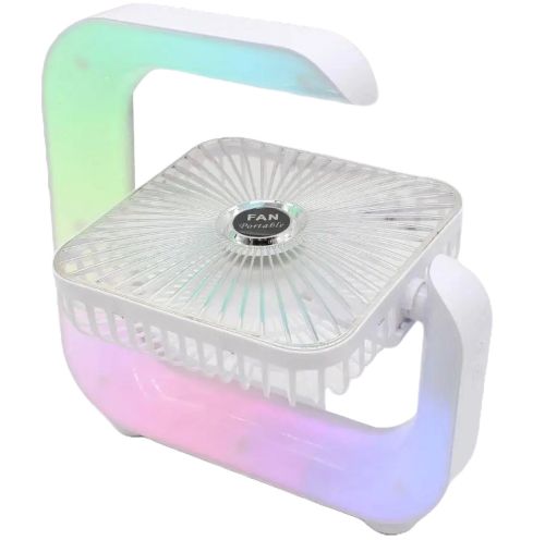 Настільний акумуляторний вентилятор Colorful Desktop Fan WY-308 з RGB підсвічуванням, Бездротовий G-подібний охолоджувач повітря нічник від USB