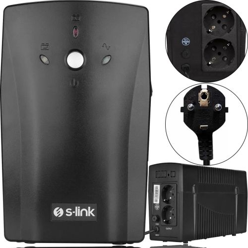 Аварійний безперебійник ДБЖ S-Link SL-UP650 650VA 390w на 2 розетки Джерело безперебійного живлення 7Ah для захисту від нестабільного електроживлення