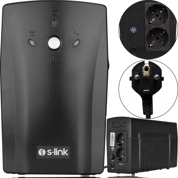 Аварійний безперебійник ДБЖ S-Link SL-UP650 650VA 390w на 2 розетки Джерело безперебійного живлення 7Ah для захисту від нестабільного електроживлення
