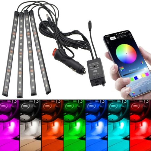 Автомобільна світлодіодна RGB Led підсвічування RL-415 з мікрофоном від прикурювача для салону авто, водонепроникна Bluetooth стрічка iPhone Android