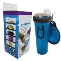 Подвійна пляшка поїлка для води і корму зі складною мискою Pet Drink Bottle 2 в 1 для собак і кішок похідна пляшка для тварин, Миска для прогулянок