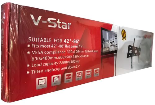 Настінний кронштейн V-STAR V86T 42 " -86 " похиле кріплення для телевізора на стіну, підвісний тримач для ТВ 42-86 дюймів до 100 кг Чорний
